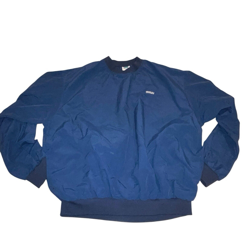 Vtg Turfer TETLEY Embroidered Mens XL Navy VNeck Windbreaker Jacket Pullover USA